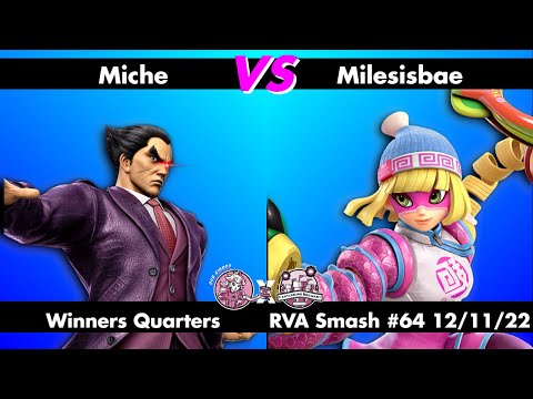 RVA Smash #64: Miche (Kazuya) vs Milesisbae (Min Min/Hero) - Winners Quarters - Smash Ultimate SSBU