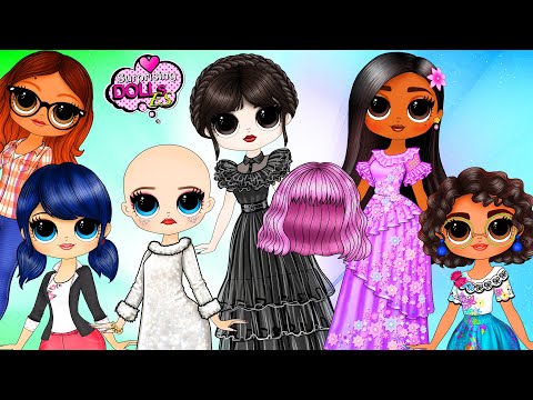 Merlina Addams, Enid, Isabela y Marinette Cambio de Ropa - Manualidades de Papel DIY