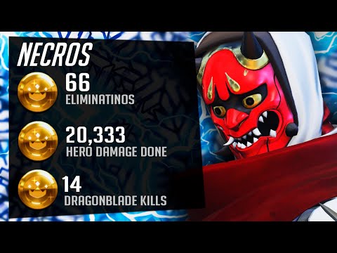 Necros OP Genji Gameplay on Havana! 66 elims! POTG! [ Overwatch Season 34 Top 500 ]
