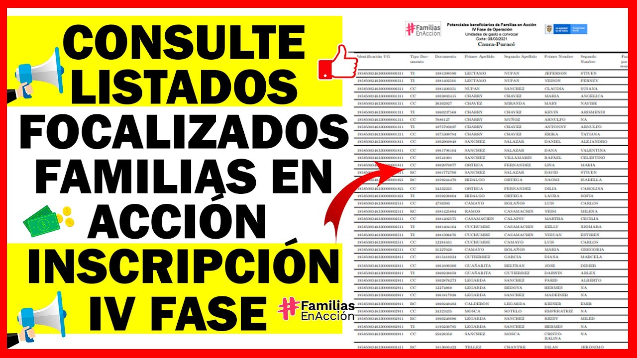 Consulte Nuevo Listado Focalizados Familias en Acción para Inscripción IV Fase | Verifique su Nombre