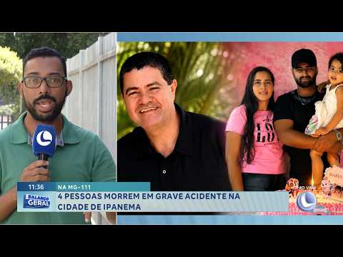 Na MG-111: Quatro pessoas morrem em grave acidente na cidade de Ipanema.