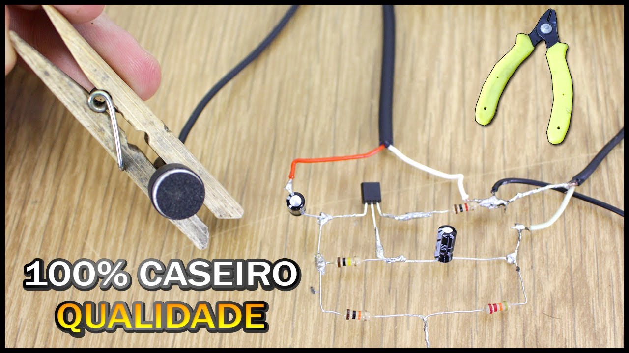 Como Fazer um Microfone Caseiro com qualidade de profissional ( Utilizando 1 transistor , sem PCB...