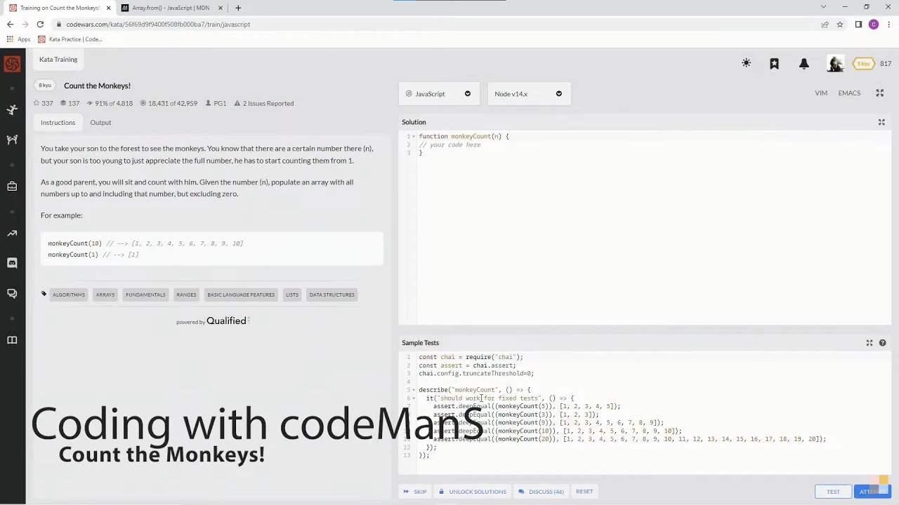 Codewars 8 kyu Count the Monkeys! JavaScript