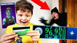 SPYING on my LITTLE BROTHER for 24 HOURS!! **caught spending v-bucks on my credit card**