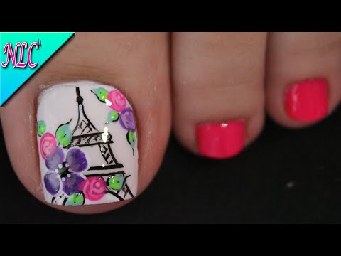 DISEÑO DE UÑAS PARA PIES TORRE EIFFEL CON FLORES Y ROSAS – ROSES NAIL ART – FLOWERS NAIL ART – NLC