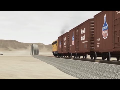 Trains Crossing Giant Pit vs Double Loop Rail Tracks | BeamNG.Drive