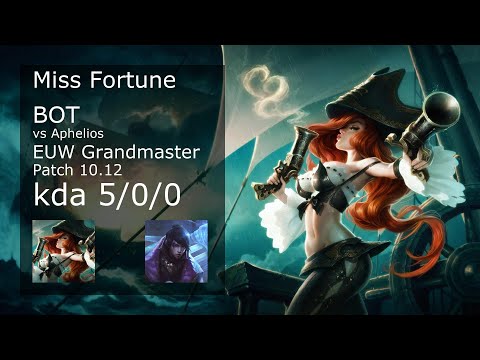 Miss Fortune ADC vs Aphelios - EUW Grandmaster 5/0/0 Patch 10.12 Gameplay