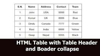 HTML Table with Table header and border collapse: For Beginner