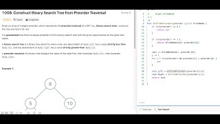 YouTube video 'LeetCode: 1008. Construct Binary Search Tree from Preorder Traversal(Golang & Java)'
