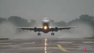 preview picture of video 'WET RUNWAY - TAKE OFF, Embraer 170, OE-LMK, People's Viennaline'