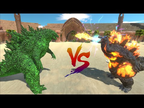 GODZILLA GREEN VS GODZILLA BURNING & MECHAGODZILLA KYRIU - Animal Revolt Battle Simulator