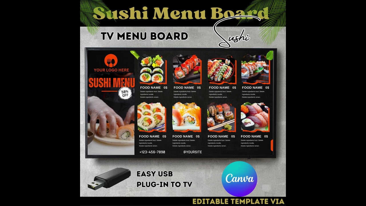 Create a Stunning Sushi Menu Board in Minutes | Editable Canva Template for Digital Displays
