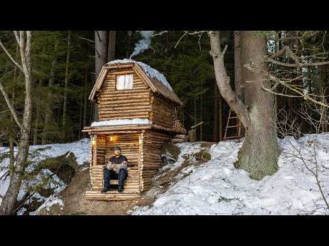 Returning to my Survival Shelter After 1 Year. Winter Cabin Upgrade & Overnight. Winter Bushcraft