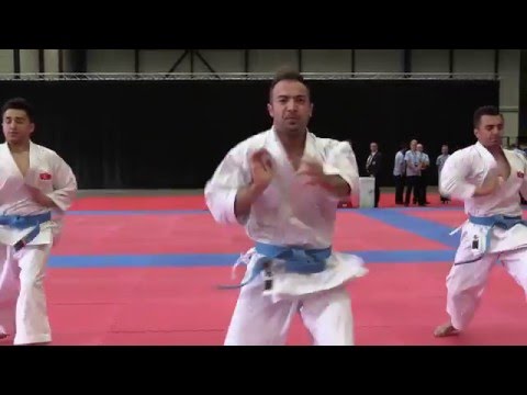 TURKEY Male Team Kata warming up before the bronze medal match. 2016 European Karate Championships
