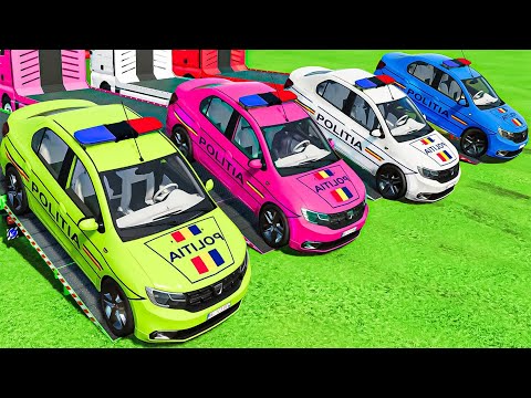 TRANSPORTING DACIA LOGAN COLOR POLICE CARS WITH TRUCKS ! Farming Simulator 22