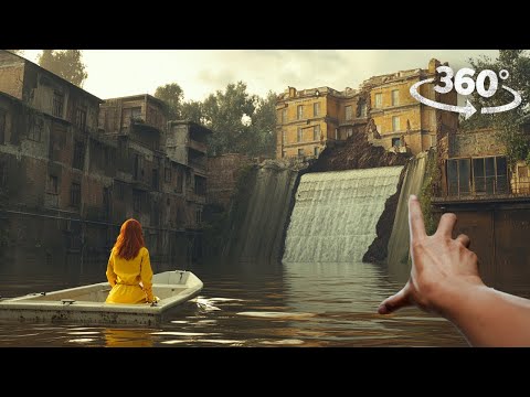 360° Tsunami on the Island Factory After Meteorite VR 360 Video