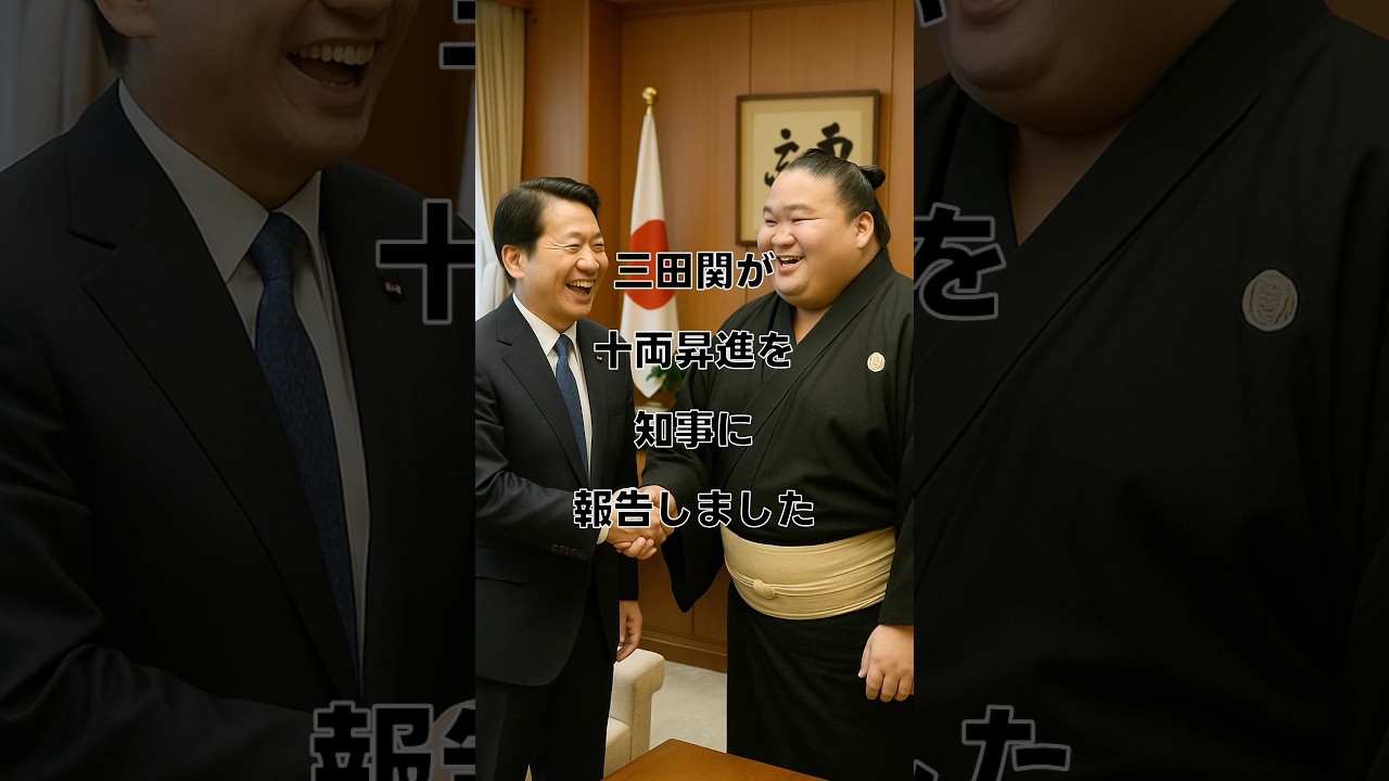 十両昇進した三田関が福田知事に表敬訪問