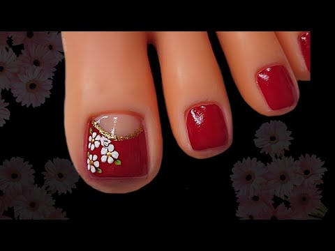 UÑAS DECORADAS CON FLORES 🌺 | UÑAS CON TONO ROJO ❤️