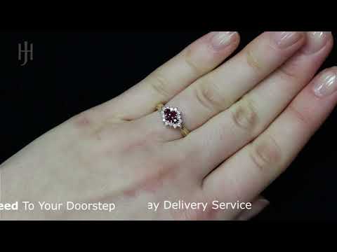 9ct Yellow Gold Diamond & Ruby Cluster Ring - HJ271