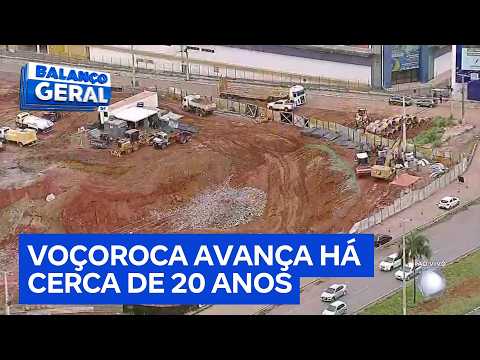 Asfalto da BR-040 afunda perto de erosão de 500 metros em Valparaíso de Goiás | Balanço Geral DF
