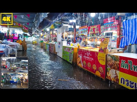 HEAVY RAIN in Market (near MRTSutthisan station / Real Sound)