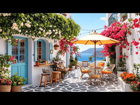 Summer Morning Jazz at a Santorini Café ☕ Smooth Jazz Music at Cozy Coffee Shop for Study, and Work
