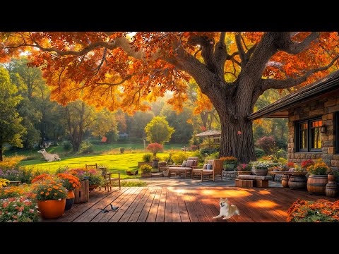 🍂🎐12H Autumn Nature | Relax with Rustling Fall Leaves, Wind Chimes & Nature Sounds in Backyard🏡🐕