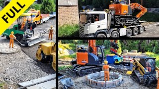 Roundabout construction, RC excavator Scale Hitachi ZX135 US Rototilt R4, Voegele Finisher.  FULL