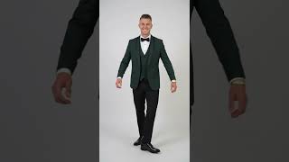 Men’s Hunter Green Shawl Lapel Tuxedo with Satin Trim, Formal Wedding Prom Dinner Suit video