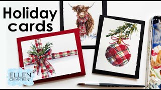 Watercolor Holiday Plaid cards tutorial