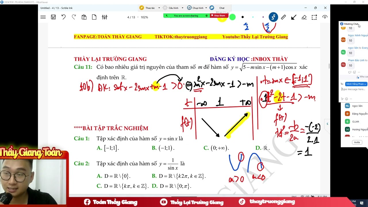 TẬP XÁC ĐỊNH CỦA HÀM SỐ LƯỢNG GIÁC BUỔI 2