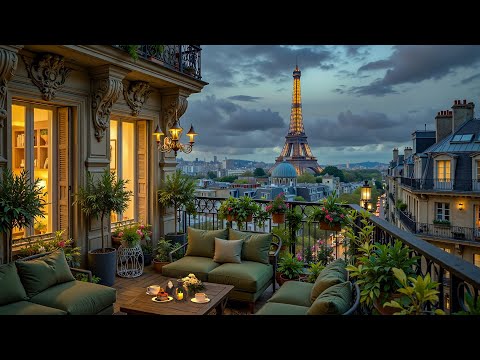 Parisian Night Jazz Café – Smooth Jazz on a Balcony Overlooking the Eiffel Tower for Relaxation