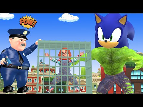 Son Sonic Transform Giant SonicHulk vs Police Wanted Robbers Chucky - Scary Teacher 3D Fun Animation