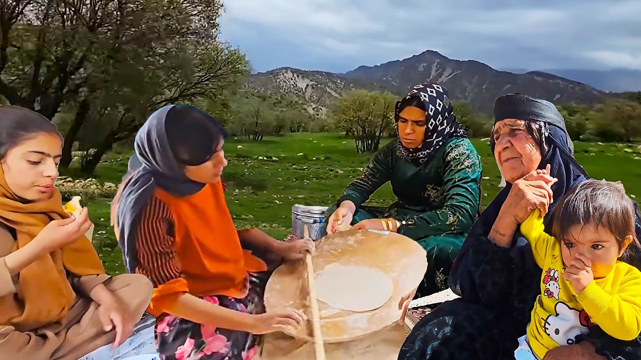Baking local bread by nomads in the forest