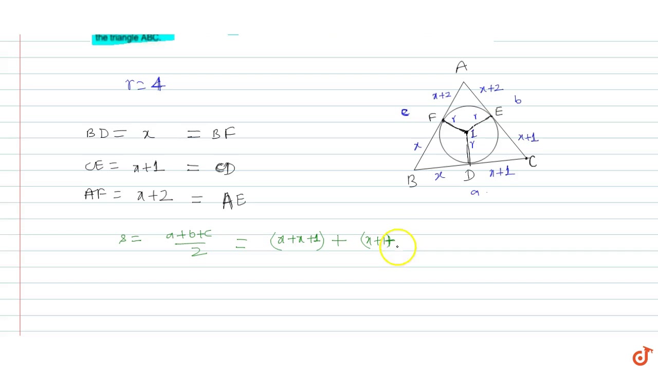 If a triangle ABC, the incircle touches the sides BC, CA and AB respectively at D, E and F. If