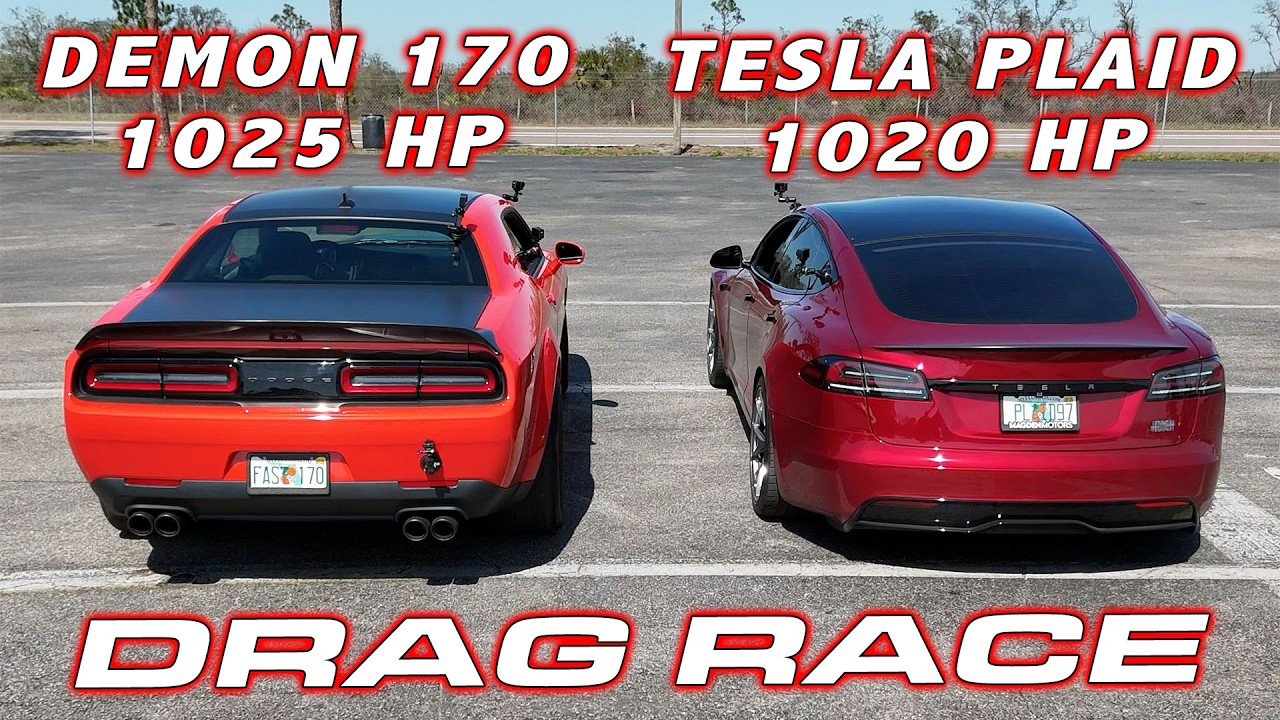 REVENGE OF THE DEMON? * Dodge Demon 170 vs Tesla Model S Plaid Track Pack 1/4 Mile DRAG RACE