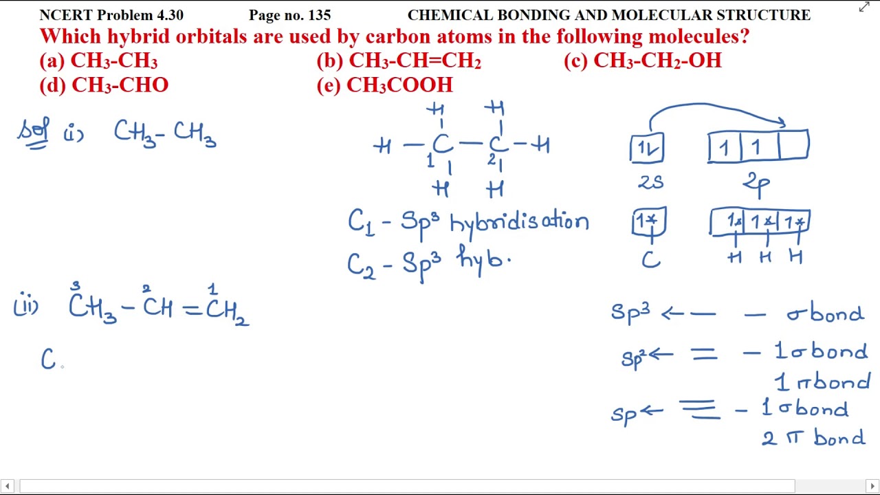 Which hybrid orbitals are used by carbon atoms in the following molecules(a) CH3-CH3....