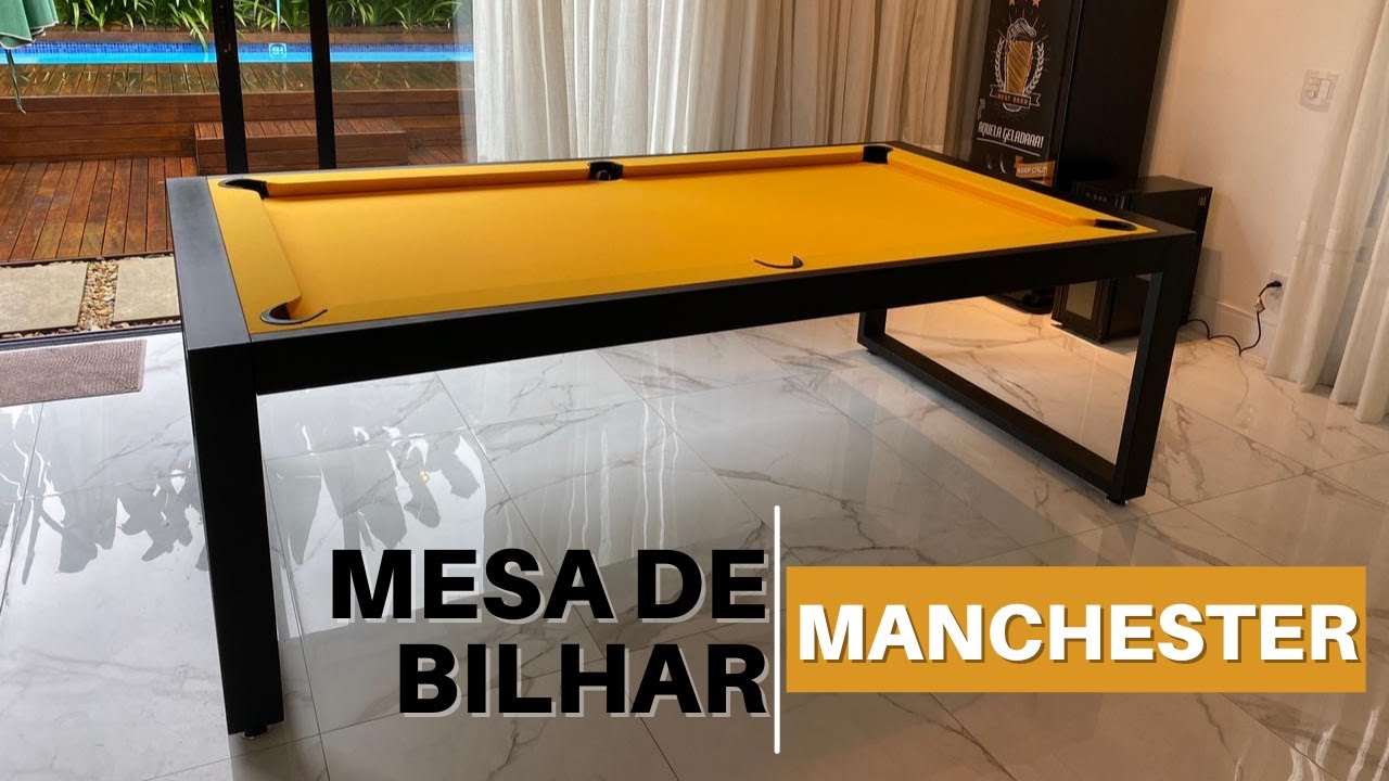 Mesa de bilhar estilo industrial com pés de ferro — modelo Manchester