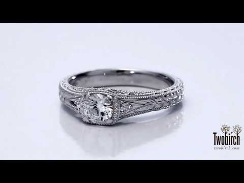 0.54 Ct. Round Three Stone Vintage Engraved Engagement Ring - TwoBirch - TB-ENG-216-WG-A5H