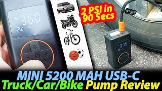 2PSI in 90 Seconds! MINI Rechargable Tire Inflator with Power Bank! Air Compressor for Car, Trucks