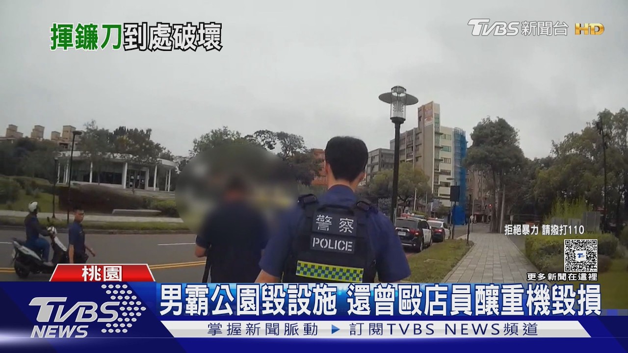 獨家影音/曾闖車行毆店員!男占公園持鐮刀 警大陣仗強制送醫