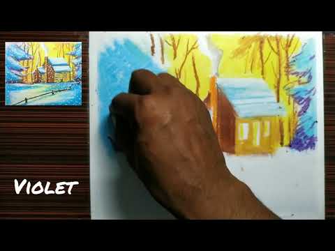 Easy Winter Snowfall Scenery Drawing for Beginners with Oil Pastels - Step by Step