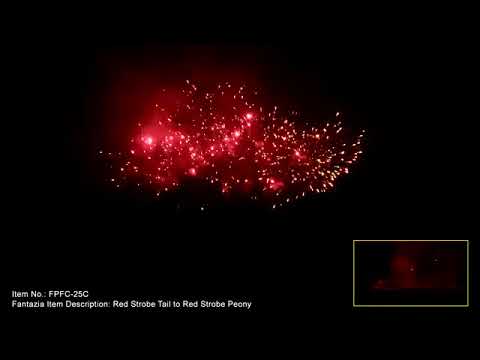 Red strobe comets to bombettes 25 shot fan cake.