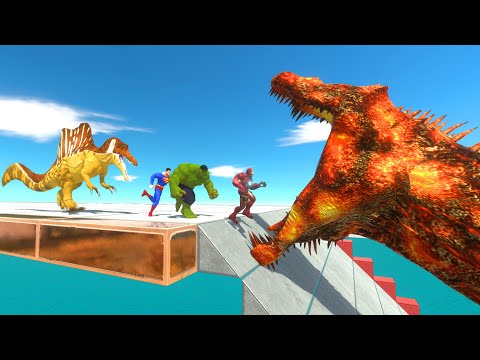 Jump 8 Lava Spinosaurus Challenge - Run from Spinosaurus or Get Devoured - ARBS