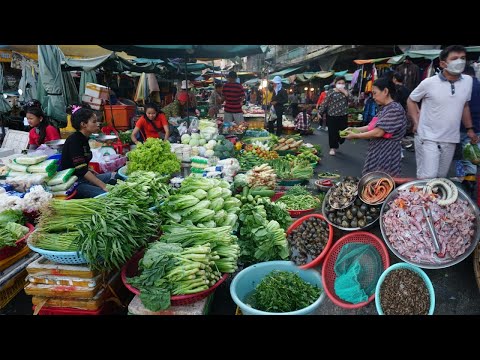 Orussey Street Market in The Evening - Daily Lifestyle & Activities of People Buying Food For Dinner