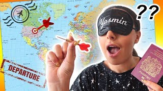 THROWING A DART AT A MAP and FLYING WHEREVER IT LANDS!!! (BLINDFOLD CHALLENGE)