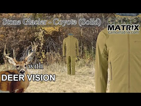 Stone Glacier Coyote (Solid) as hunting camo in Human and Deer Vision on 14 Backgrounds