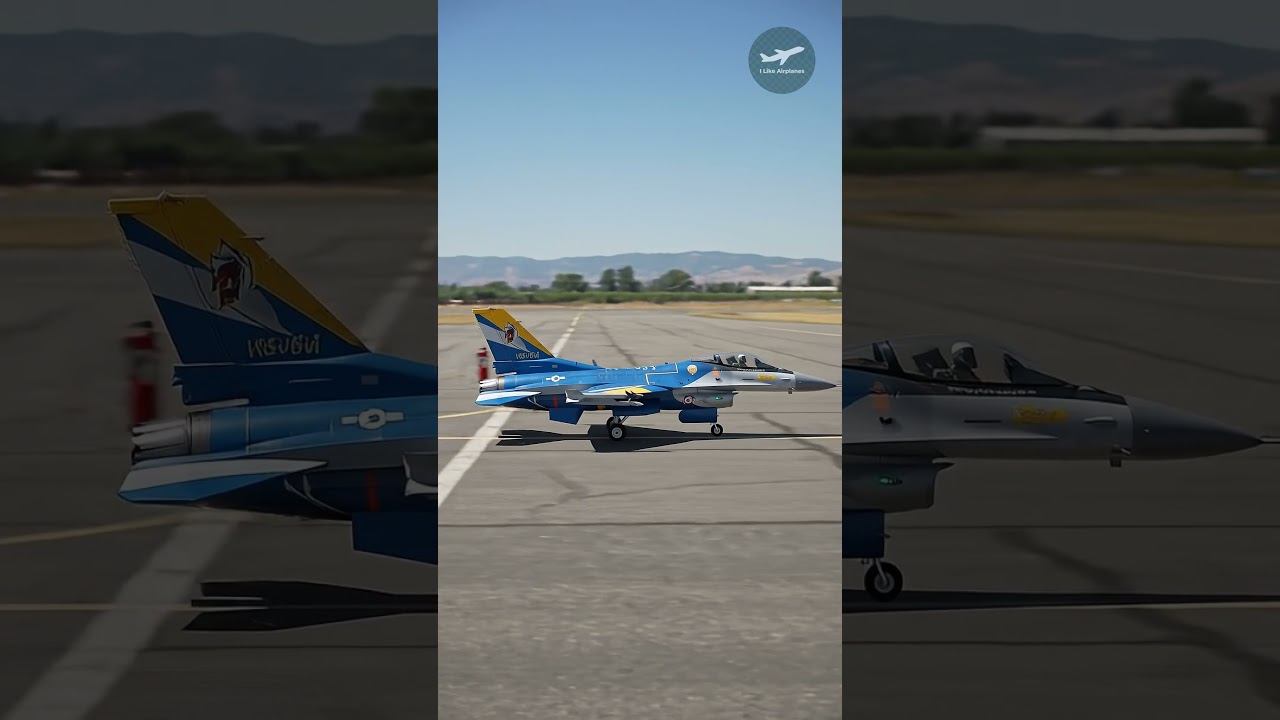 스케일 RC F-16 전투기의 부드러운 착륙