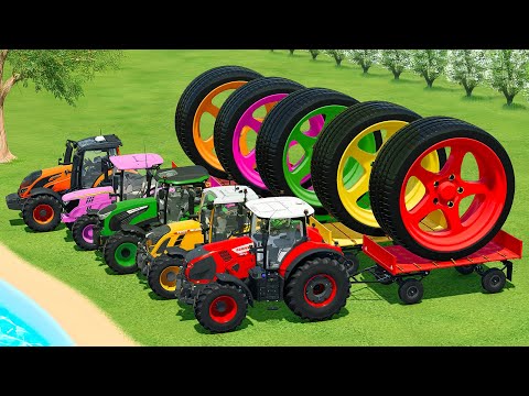 JOHN DEERE vs CLAAS vs FENDT TRACTORS BATTLE WITH GIANT WHEELS & DONUTS - Farming Simulator 22