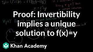 Proof: Invertibility implies a unique solution to f(x)=y